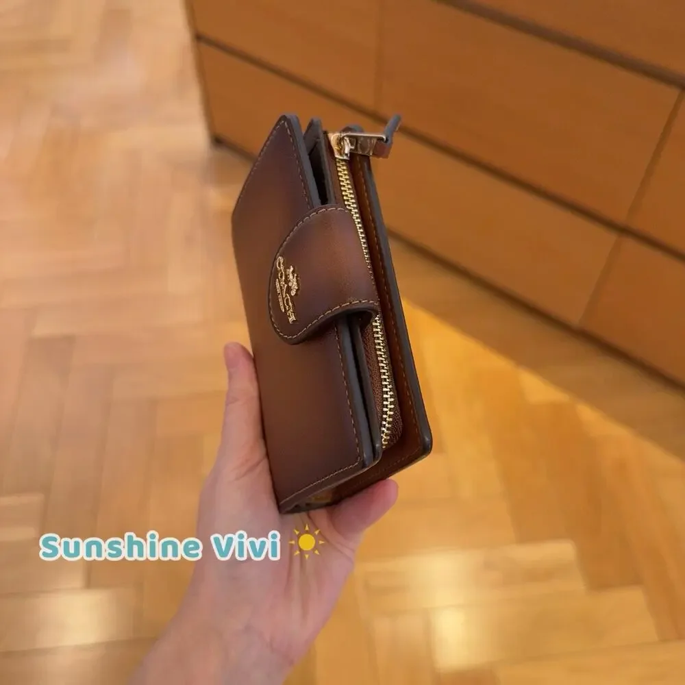 NWT Coach Medium Corner Zip Wallet CEC27 smooth leather/Gold/Redwood - Picture 2 of 4